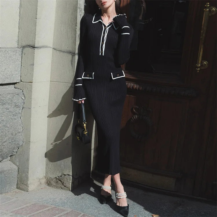 Women’s Long-Sleeve Ruffled Knit Bodycon Dress