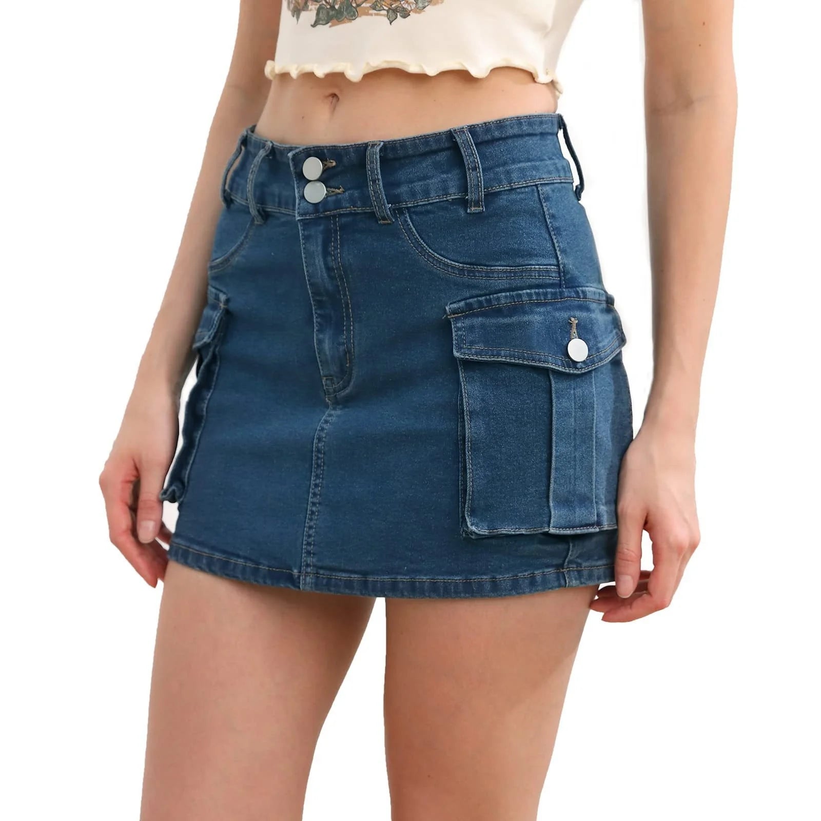 Slim Fit Denim Skirt with Pockets