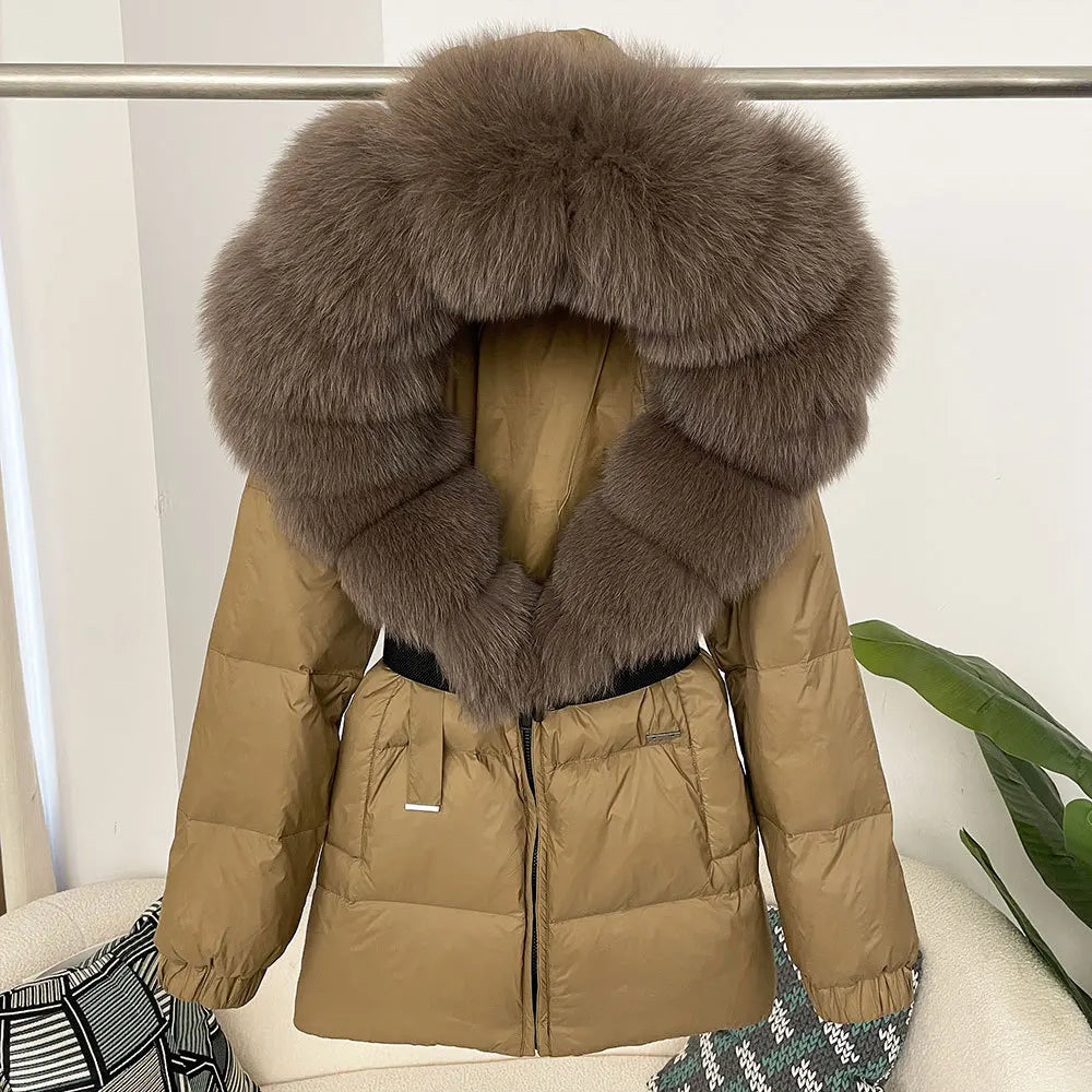 Women Puffer Down JacketnReal Fox Fur Hooded Thick Warm coat for winter season