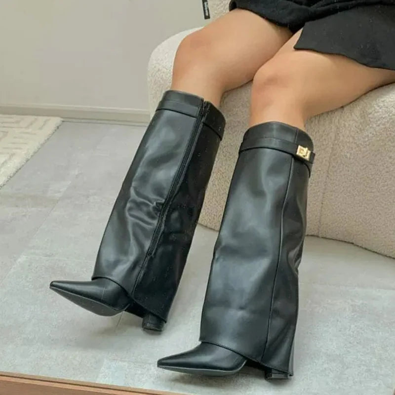 Women’s Chunky Heel Knee-High Booties