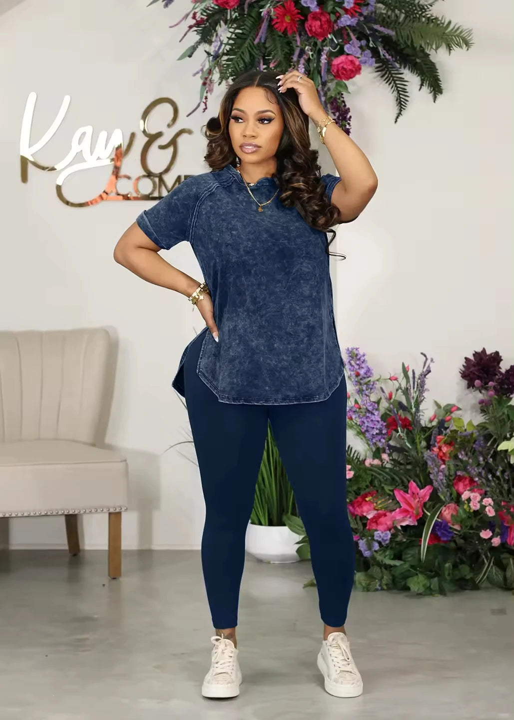 Trendy Casual Solid Color Sports Two-Piece Set