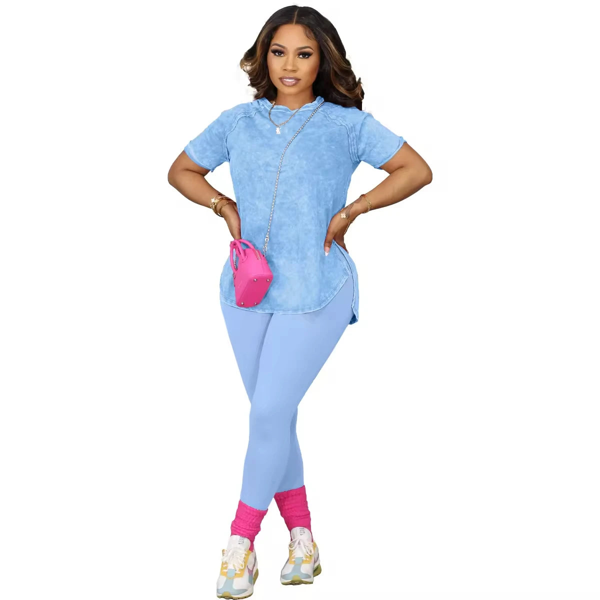 Trendy Casual Solid Color Sports Two-Piece Set