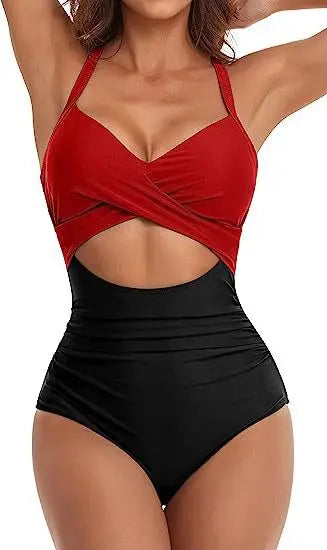 V-Neck One Piece Swimsuit