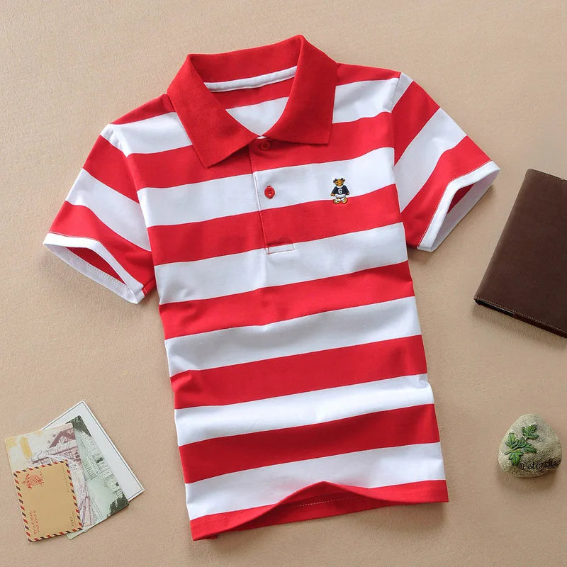 Kids Short Sleeve Striped Polo Shirt