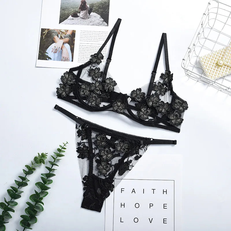 Transparent Floral Underwear Set