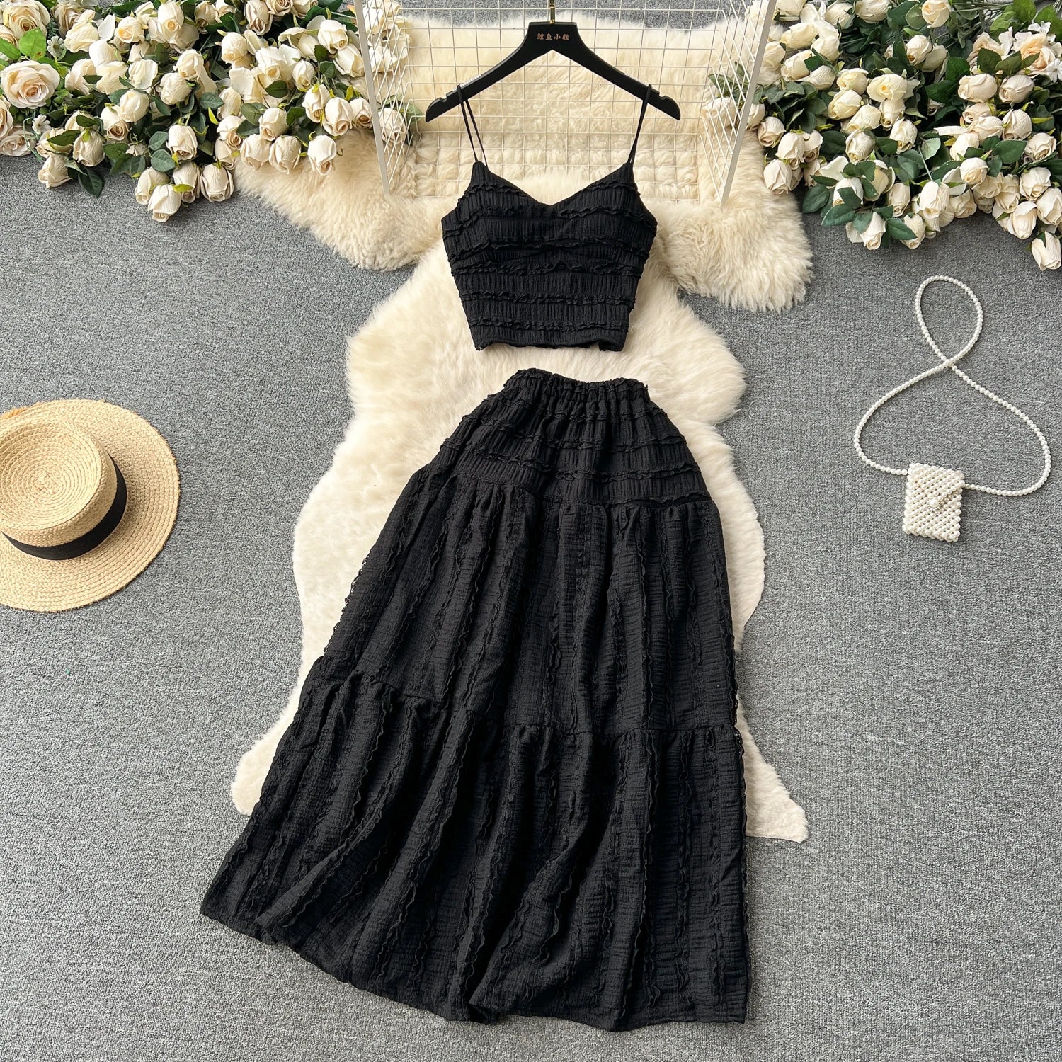 Women’s V-Neck Crop & High-Waist Skirt Set