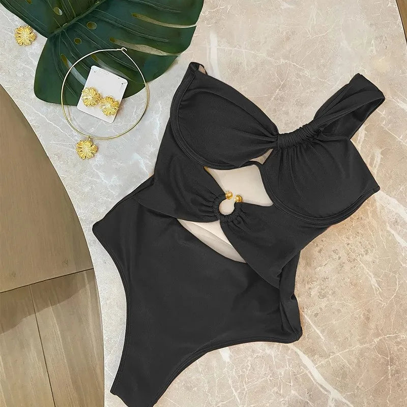 Women's One-Shoulder Hollow-Out Bikini