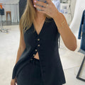Women's Sleeveless Cotton-Linen Shorts Suit Set