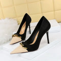 Women’s PU Metal Chain Decor Heels