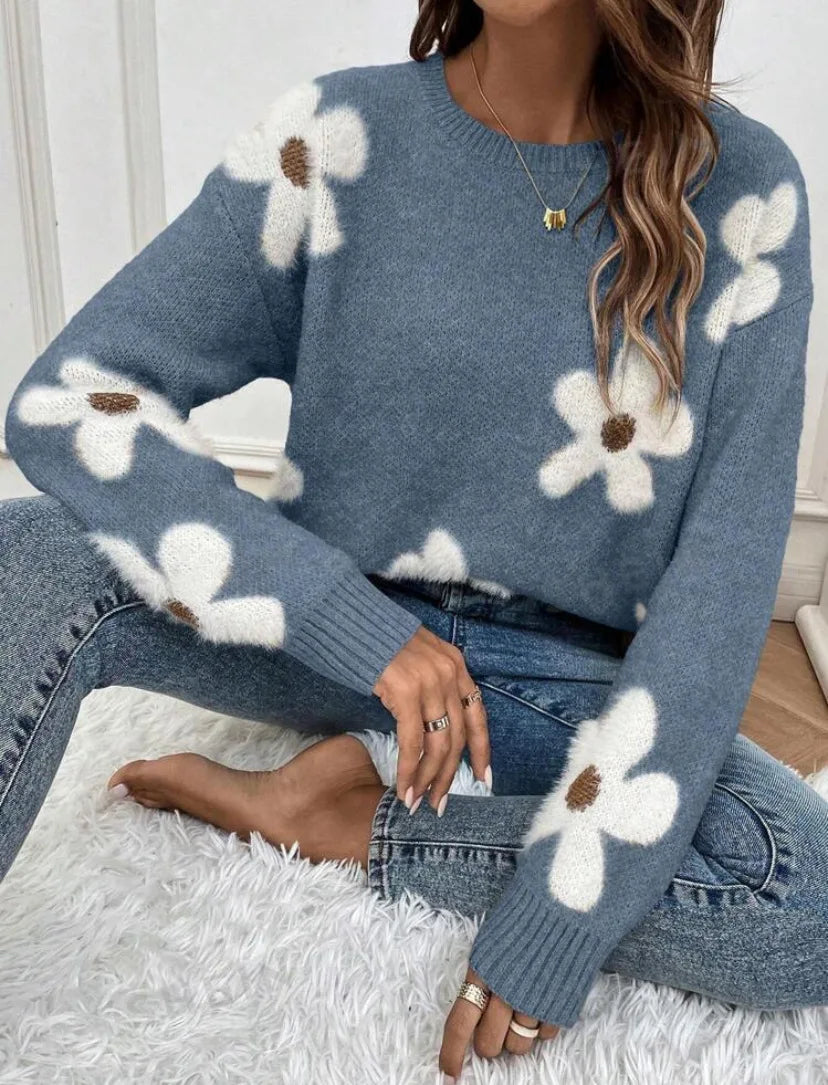 Women’s Korean Style Floral Jacquard Pullover