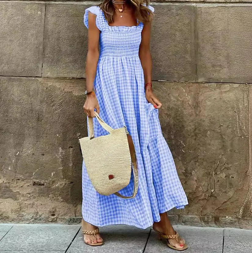 Women’s Retro Plaid Sleeveless Pleated Dress