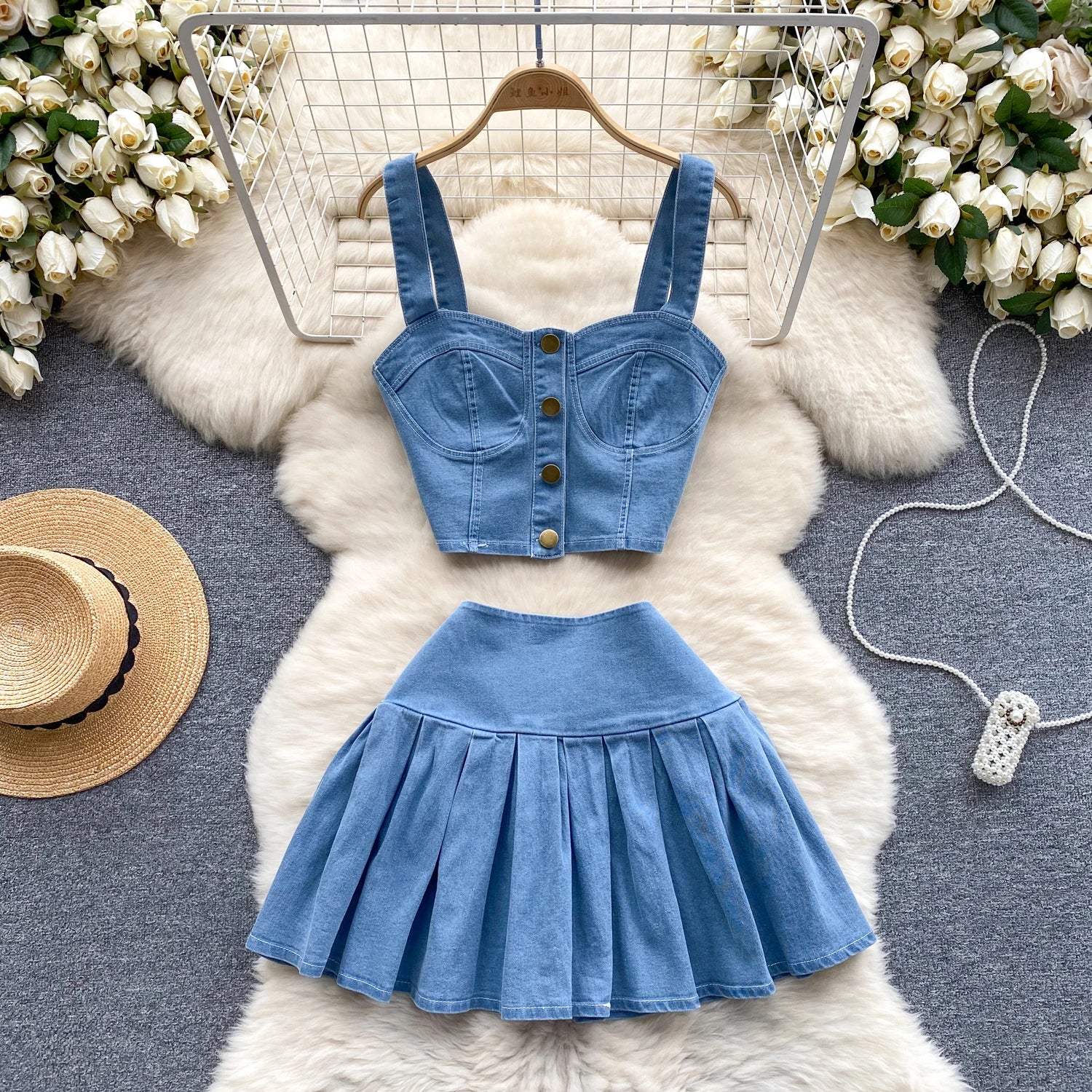 Women’s Denim Full-Sleeve Skirt Set