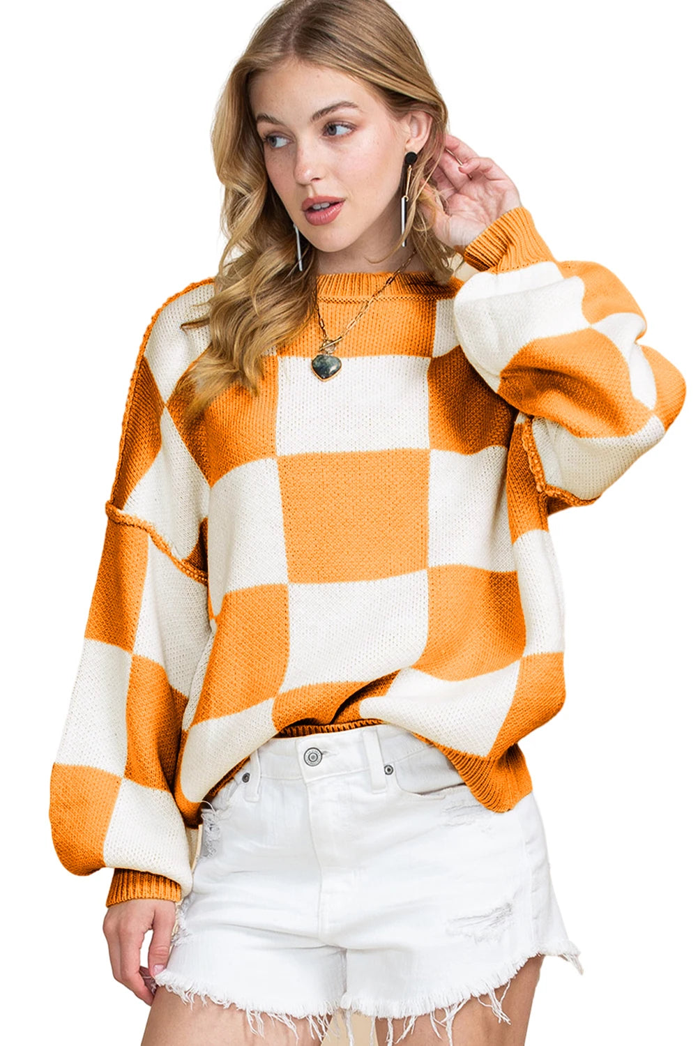 Women’s Plaid Crew Neck Knitted Sweater