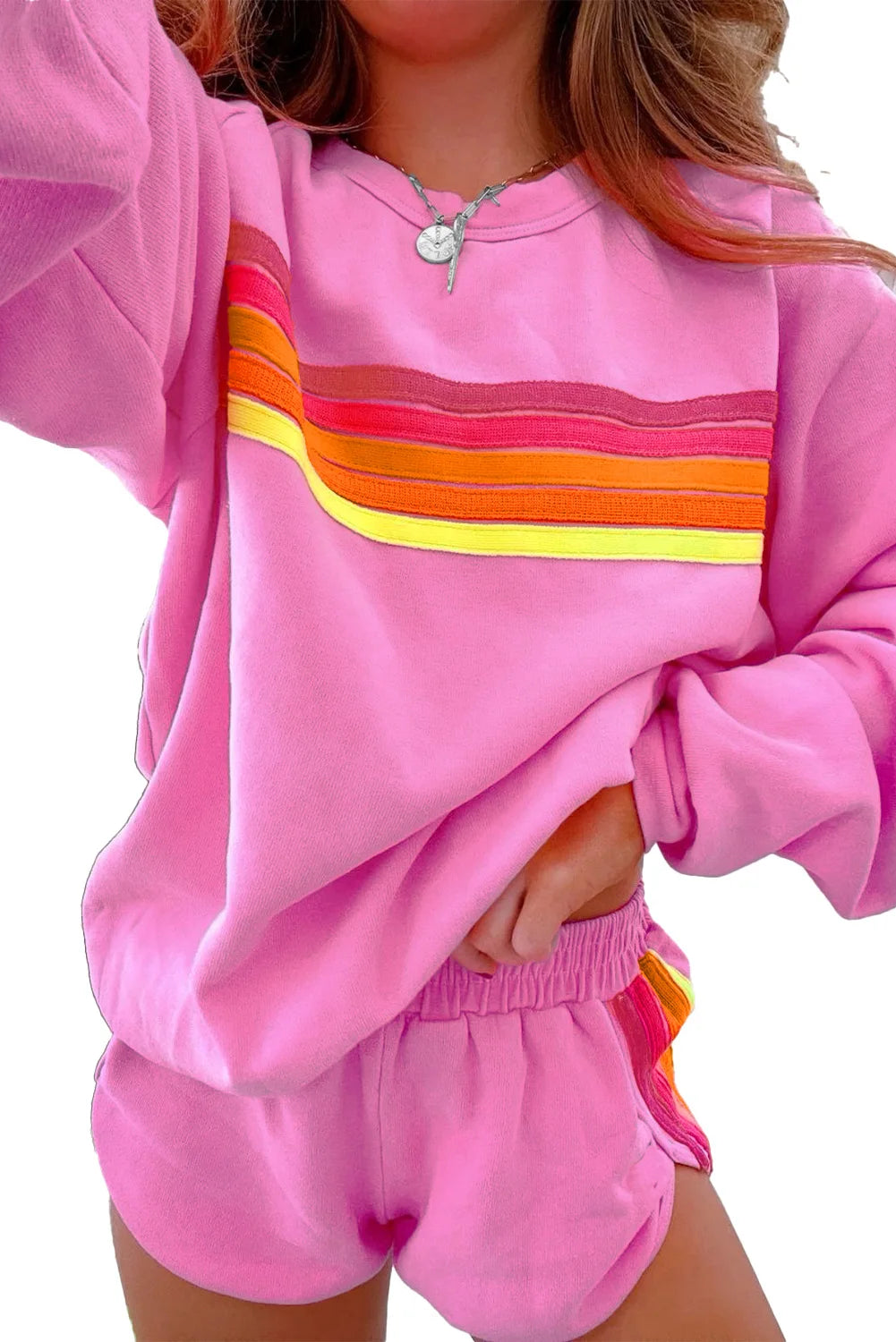 Women’s Striped Blue Two-Piece Sweatshirt Short Set