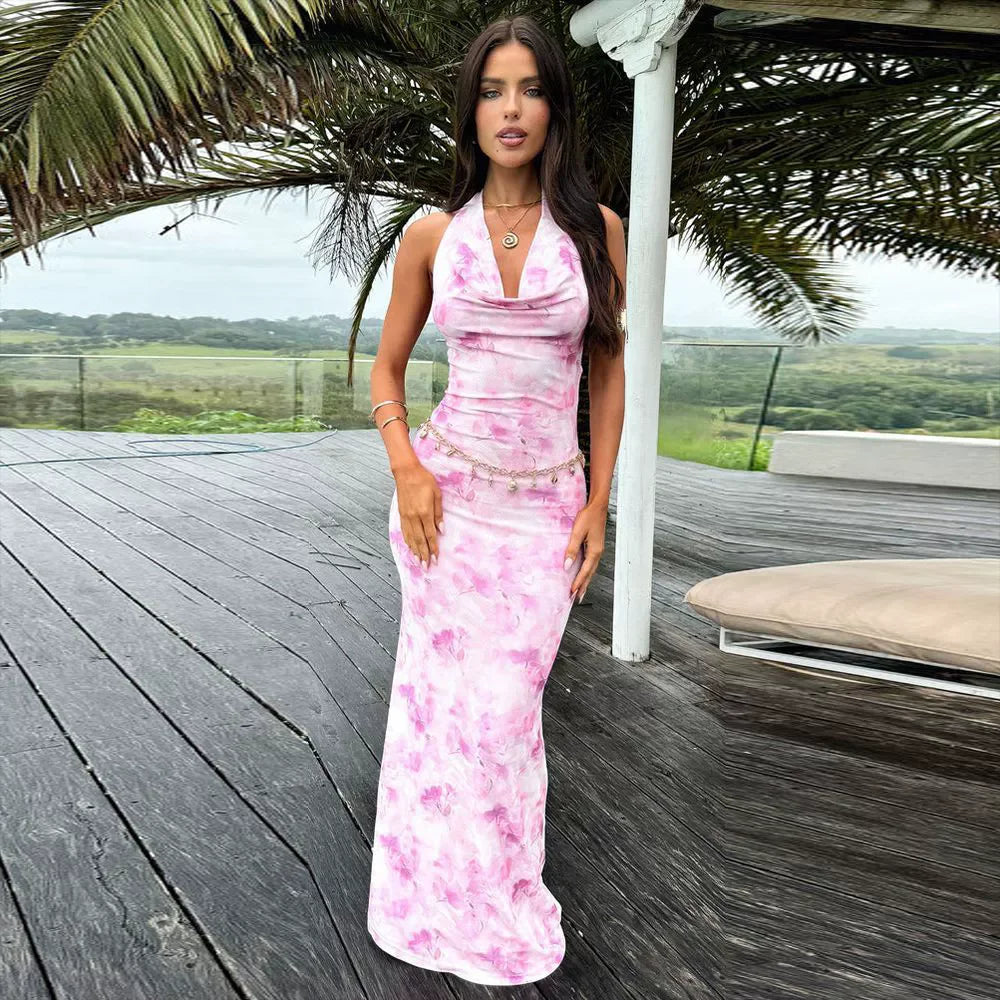 Women's V-Neck Sleeveless Printed Dress