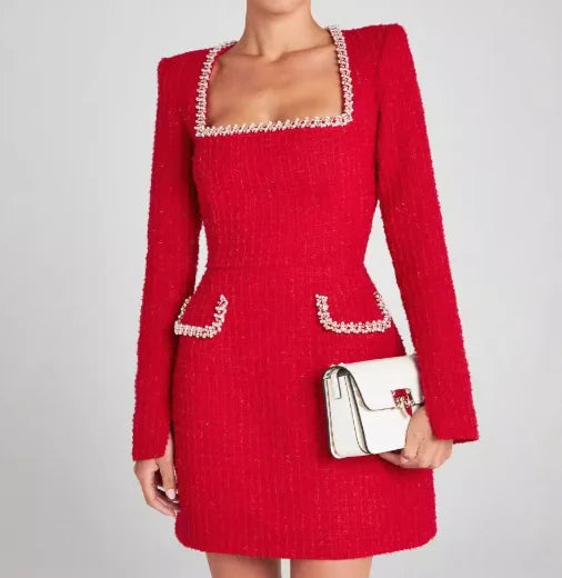 Women’s Pearl-Decorated Knit Dress