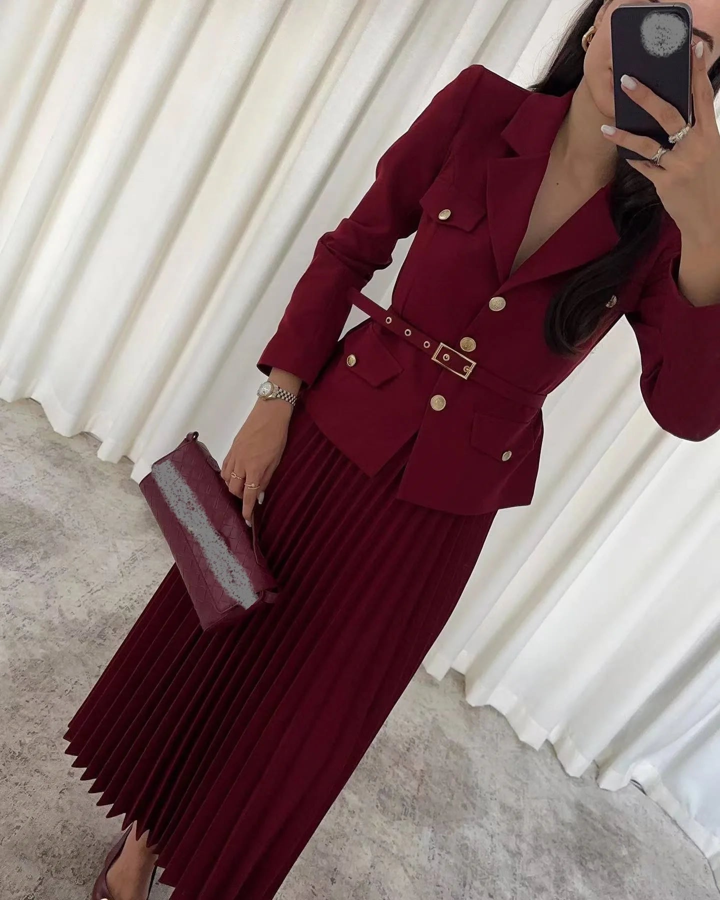 Long Sleeved Set with Midi Skirt