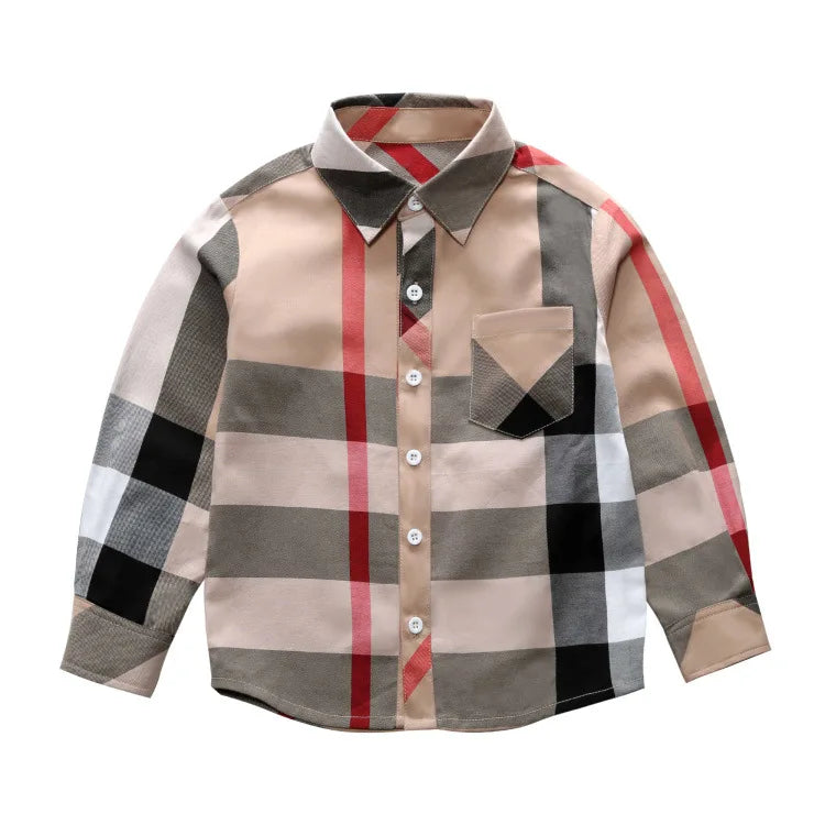 Boys’ Long Sleeve Plaid Cotton Shirt