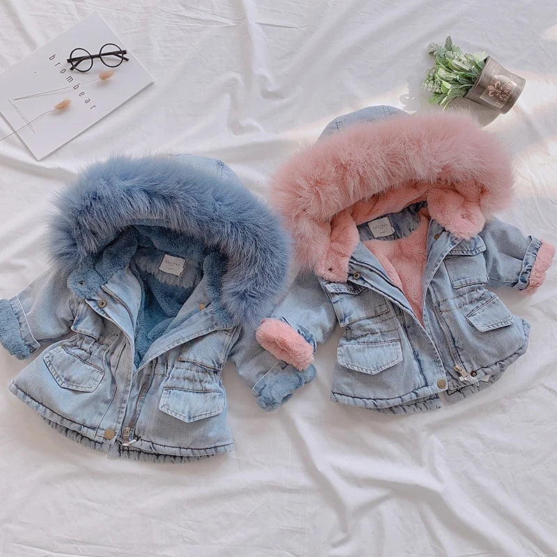Baby Girls’ Warm Winter Denim Jacket