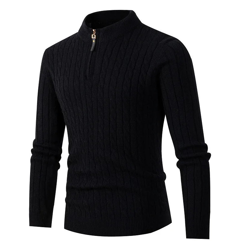Men’s Half High Neck Zipper Pullover Sweater