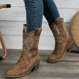 Women’s PU Leather Pointy Mid-Heel Boots