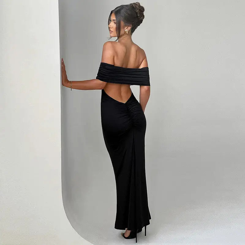 Off Shoulder Slash Neck Midi Long Dress