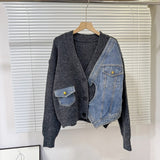 Women’s Denim Patchwork Knit Cardigan