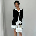 Casual V-Neck Dress with Ruffled Knit Skirt