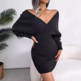 Women’s Crossover V-Neck Knit Sweater Dress