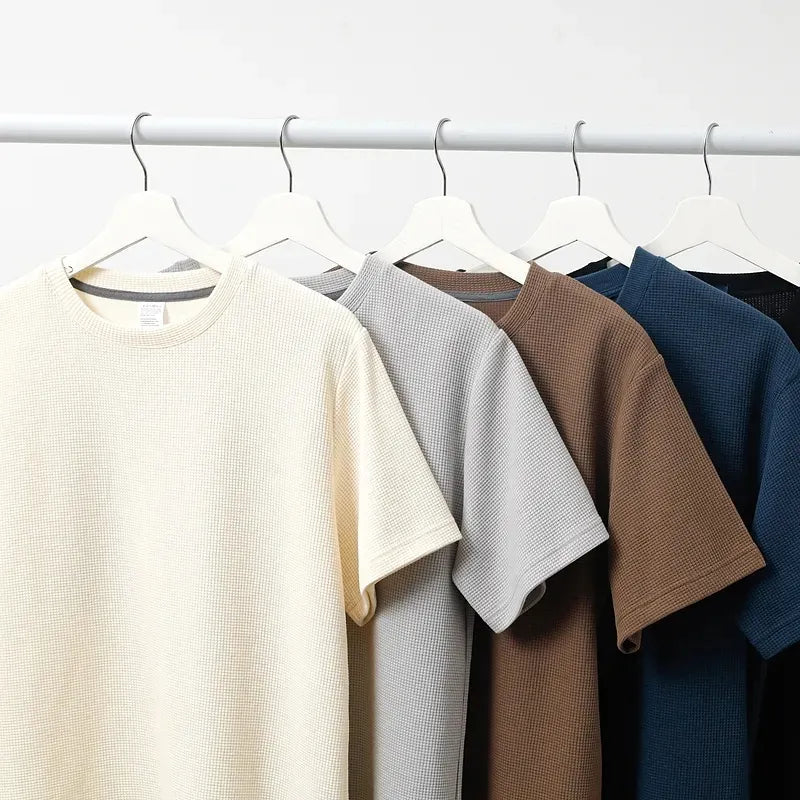 Cotton Men's Cotton Waffle Stick Printed T Shirts Waffle Fabric T Shirts Wholesale Oversized Knit T Shirts for Men