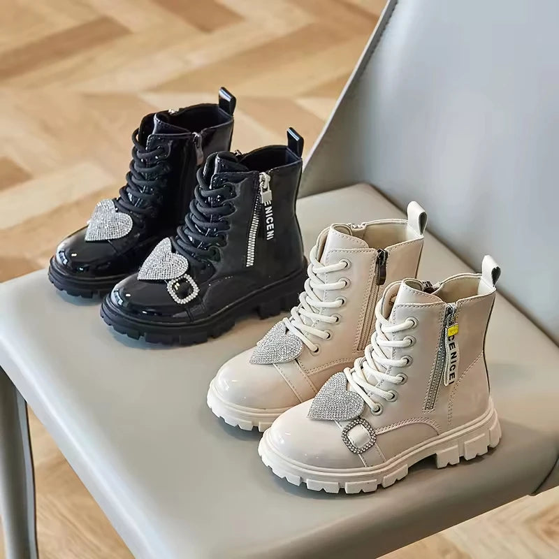 Girls’ Heart-Shaped British Style Short Boots