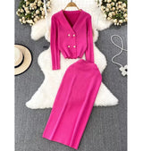 Women’s V-Neck Knit Cardigan & High-Waist Skirt Set