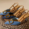 Stylish Women's Point Toe Heel Shoes Hard-Wearing and On-Trend Slip-On Denim Cloth with Heel Ladies Heel Shoes