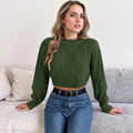Women’s Cropped Cable Knit O-Neck Pullover Sweater