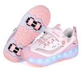 USB Rechargeable LED 4-Wheel Kick Roller Skate Shoes