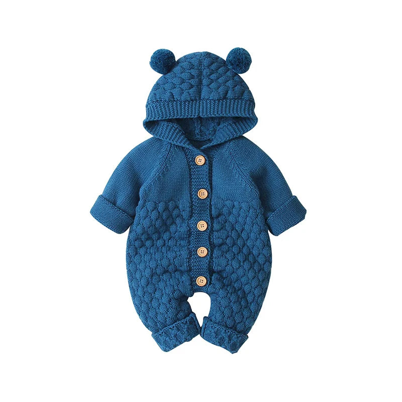 Ultra-Soft Knitted Baby Romper with Hoodie