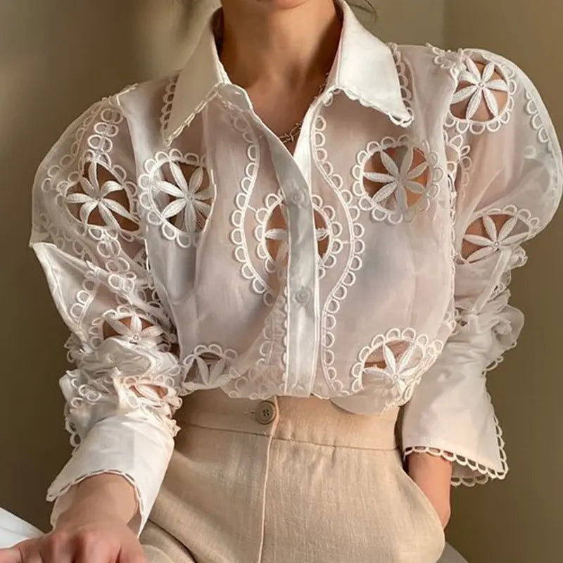 Women’s Elegant White Cotton Silk Blouse