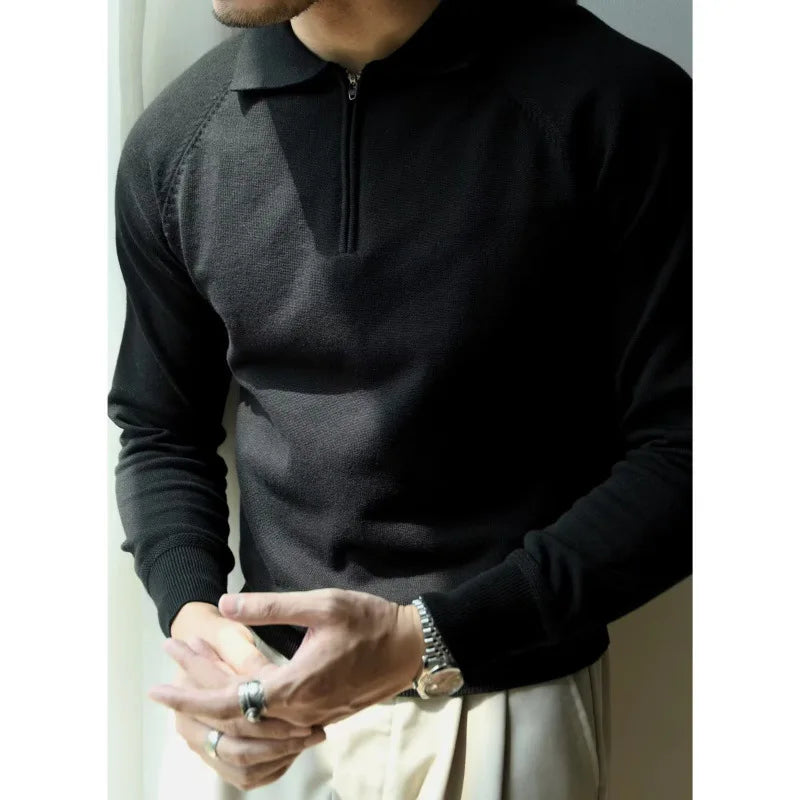 Men’s Zipped Knitted Pullover Sweater