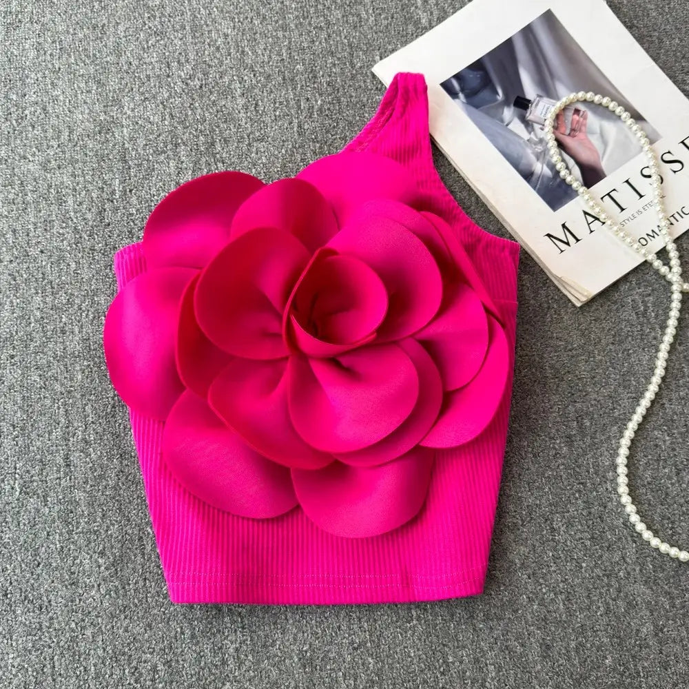 Floral One Shoulder Backless Crop Top