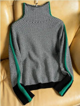 Women’s Loose Fit Color-Block High Neck Knit Sweater