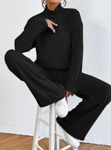 Women’s High-Waist Wide-Leg Knitted Trousers Set