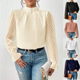Half-High Neck Wavy Chiffon Blouse