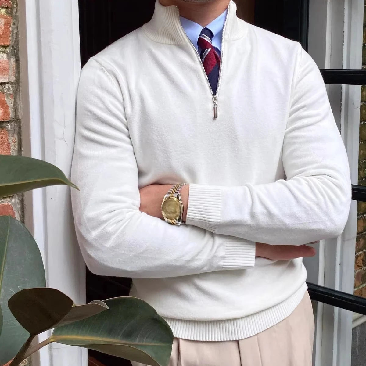 Men’s Ribbed Zipper Pullover Sweater