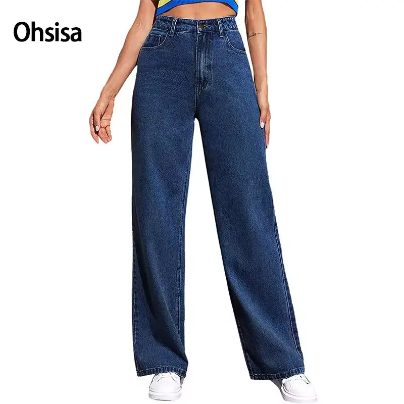 Summer New High-waisted Wide-leg Jeans Slimming Drag Straight Leg With Retro American Draped Women's Pants