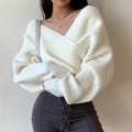 Women’s Sexy One-Shoulder Cross V-Neck Knit Sweater