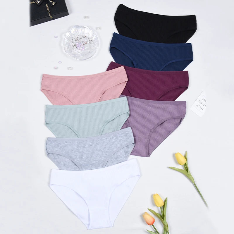 Ribbed Cotton Thong – Low-Rise Everyday Panties (8 Pieces)