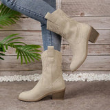 Women’s PU Leather Pointy Mid-Heel Boots
