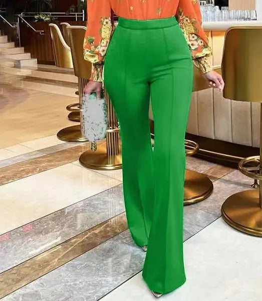 Women Wide Leg Stretch Work Trousers Ladies Formal Office Wear Pants