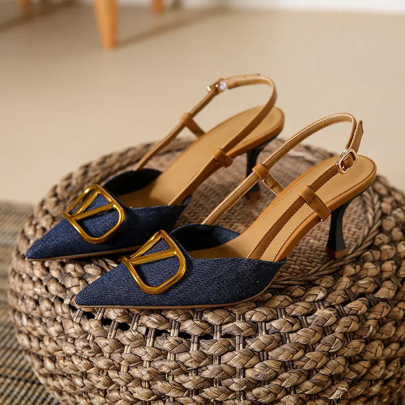 Women's Pointed-Toe Denim Heels