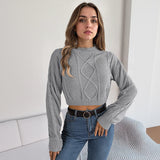 Women’s Cropped Cable Knit O-Neck Pullover Sweater
